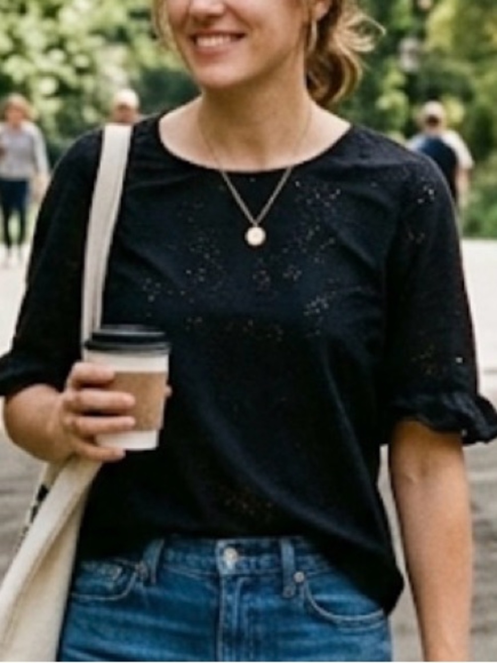 Black Eyelet Embroidered Ruffle Sleeve W5 Blouse M Minimalist Modest Girlhoodcor
